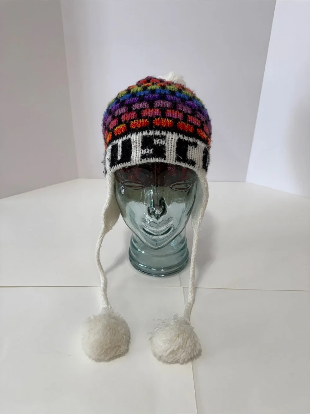 CUSCO Colorful Knit Earflap Beanie with Pom Poms
